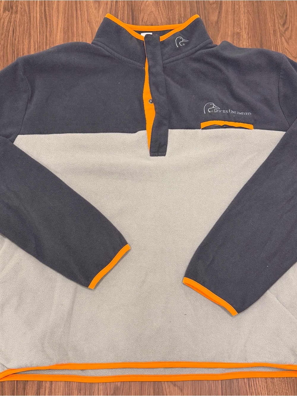 Drives Unlimited Men's Gray & Navy Fleece Shirt Jacket with Orange Trim